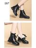 Women's British-Style Genuine Leather Ankle Boots - 2025 Autumn/Winter, Thick Sole, Velvet Wool Interior, Warm & Stylish.