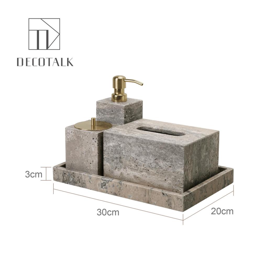 Set da Bagno Travertino Grigio Argento Wabi-Sabi: Vassoio e Decorazione per Lavabo.