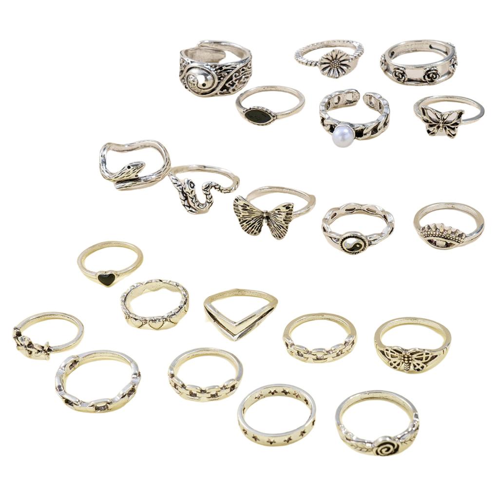 Retro Silver Color Geometric Knuckle Rings Set For Women Eye Cross Sun And Moon Leaf Charm Finger Ring Female Boho Party Jewelry