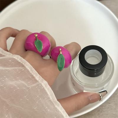 Erdbeer Malring Tropföl Frucht Emaille Ring Persönlichkeit Tropföl Ring Freund