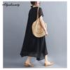 Korean Style Plus Size Summer Women Midi Dress V Neck Black White Pink Blue Yellow Orange Loose Dress Short Sleeve Casual Basic Ladies' Dress