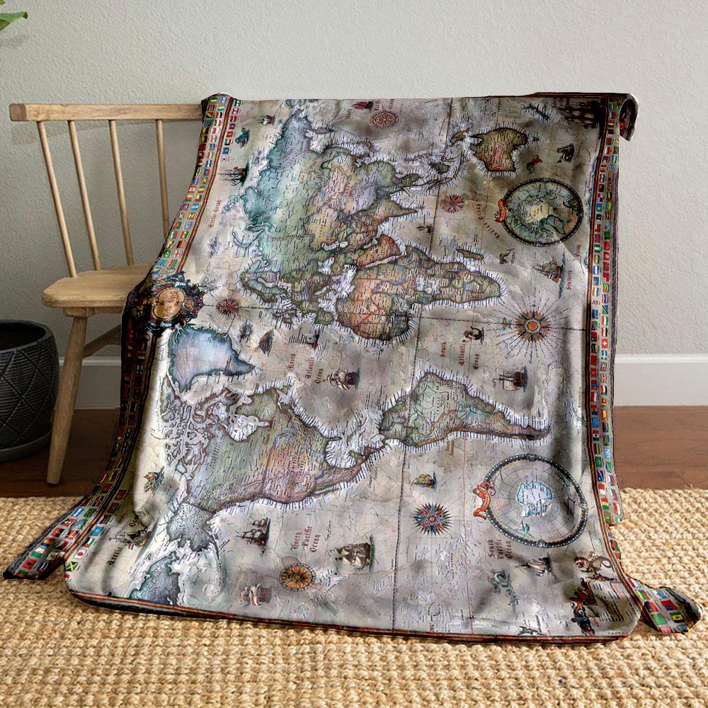 Vintage World Map Blanket print blanket soft and cozy perfect for the living room bed sofa or a nap,gift