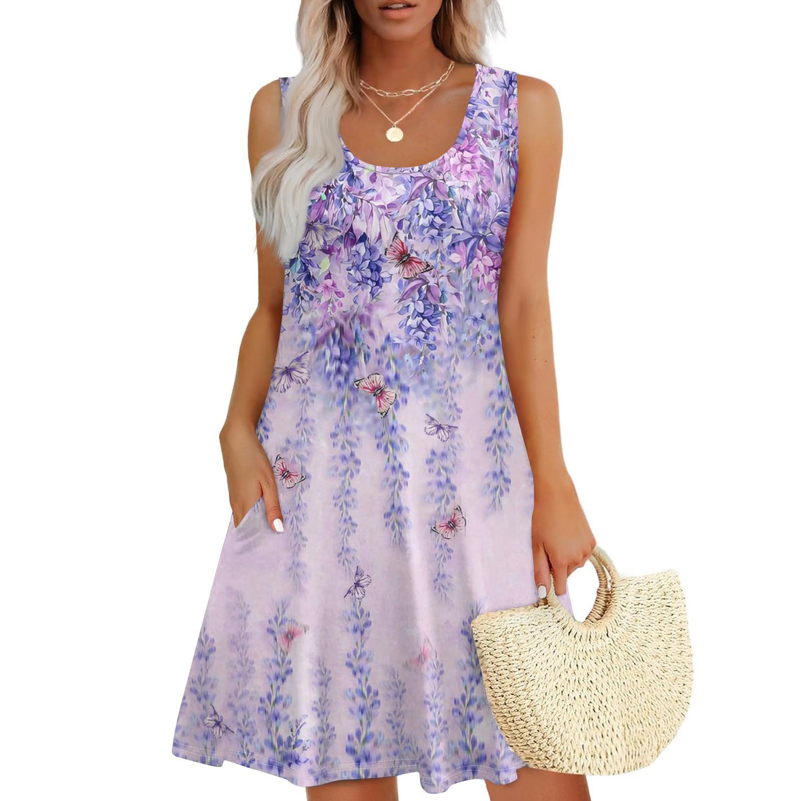 

Женские повседневные платья на каждый день для свиданий с карманами без рукавов свободные платья XL темно-фиолетового