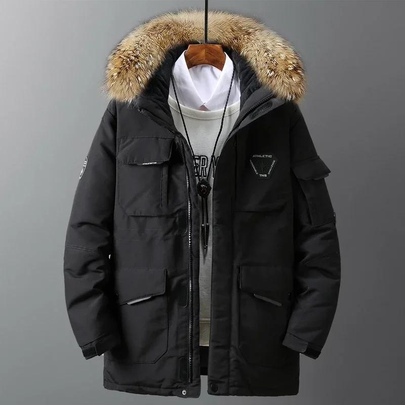 Winter Outdoor Men's and Women's Mid To Long Down Jacket Men's Winter Lovers Thickened Coat Work Clothes