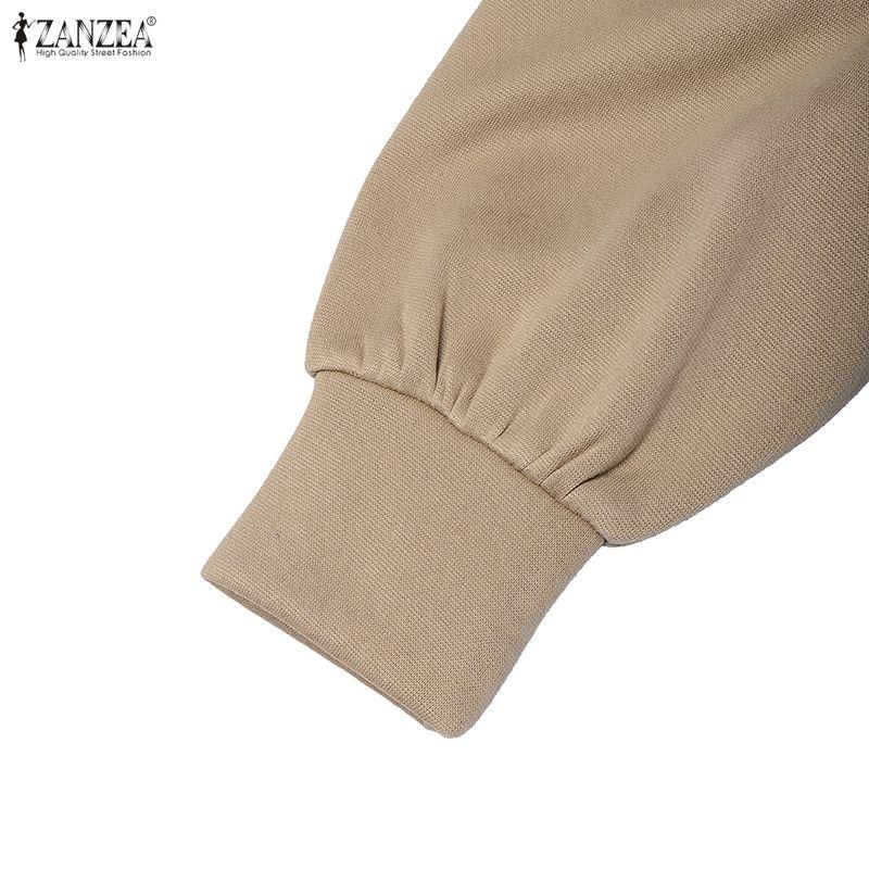 ZANZEA Women Long Sleeve Casual Patchwork Long Hooded Sweatshirts