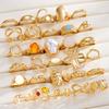 Vintage Blumen Geometrisches Ring Set Für Frauen Unregelmäßige Lavatextur Barocke Perle Edelstein Fingerringe Trendiger Statement Schmuck