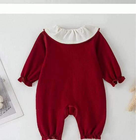 100 Days Red Baby Romper - Cute, Stylish Bodysuit for Spring/Autumn Outings and Crawling - Perfect for Newborn to 1-Year-Old Girls.