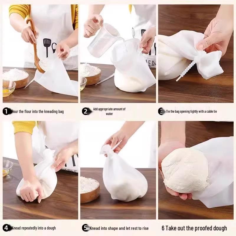 Zesílený nepřilnavý silikonový sáček na hnětení a kynutí těsta s válečkem na pečení