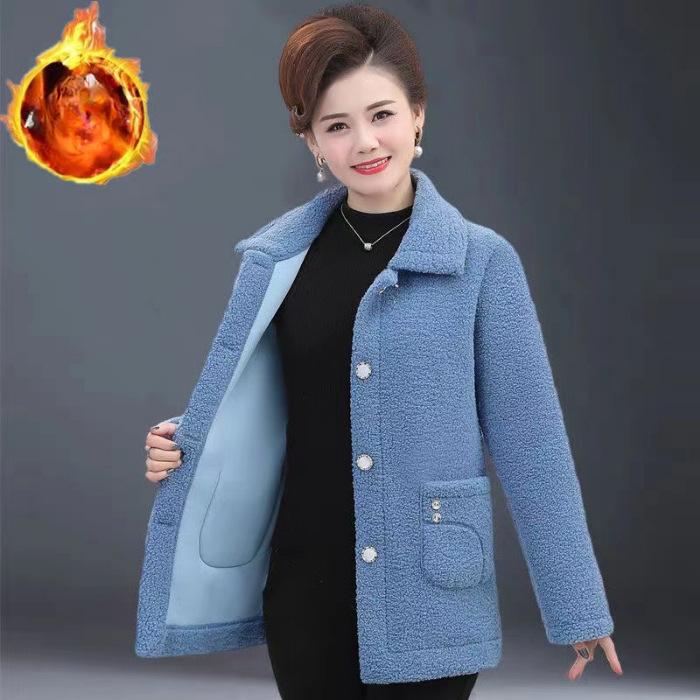 Women's Lapel Long Sleeve Imitation Lamb Wool Coat Women Jacket Coat Elegant Jacket Stylish  Thickened