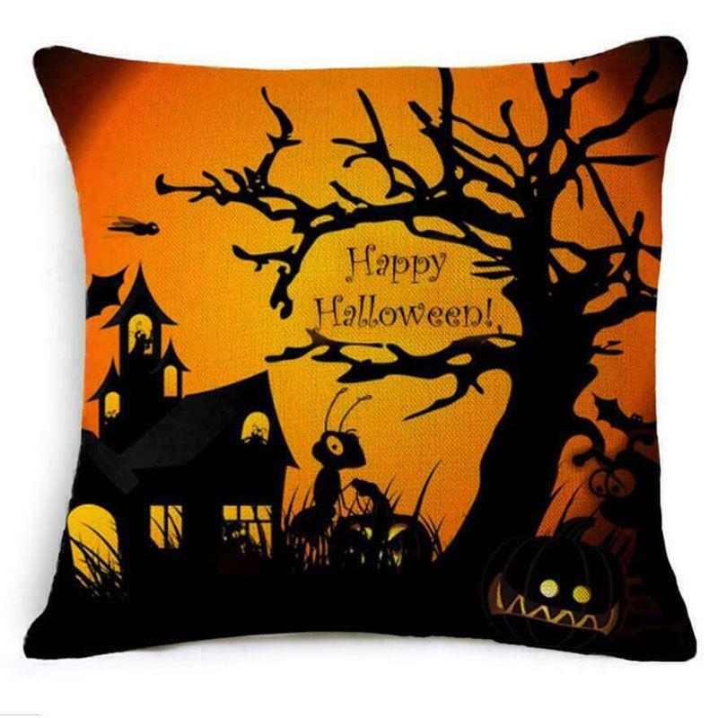 Cotton Linen Halloween Sofa Decor Cushion Cover With Stylish Pumpkin Design