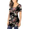 Tunica a maniche corte da donna T-shirt larghe T-shirt casual taglie forti Tunica a pieghe Bottoni T-shirt floreali estive casual per le donne