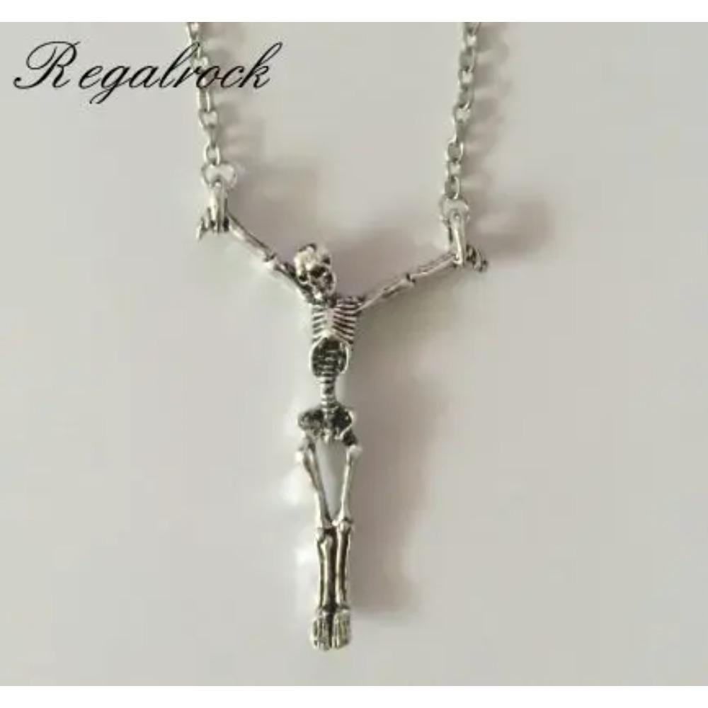Skull Cross Skeleton Necklace Goth Hanging Hands Soul Pendant Halloween Gothic Jewelry