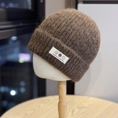 Korean Version Ins Smiling Face Wool Hat for Women Autumn and Winter New Thickened Warm Baotou Hat Showing Face Small Ear Protection Knitted Hat