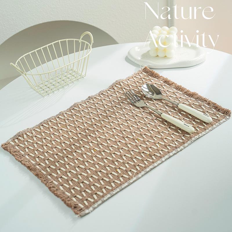 New Chinese Style Cotton-Linen Woven Placemat Coaster & Heat-Resistant Dining Table Mat for Kindergarten.