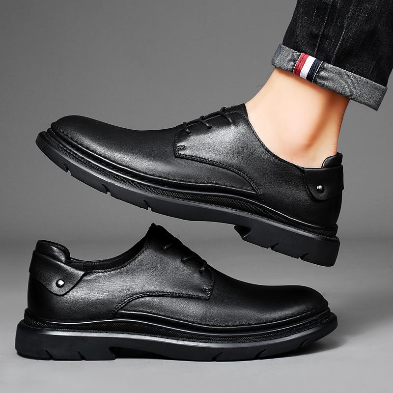 Mode Herrskor i Äkta Läder Brittisk Stil Herr Oxfords Skor Casual Snörskor Formella Affärsskor Bröllopsklädsel Skor