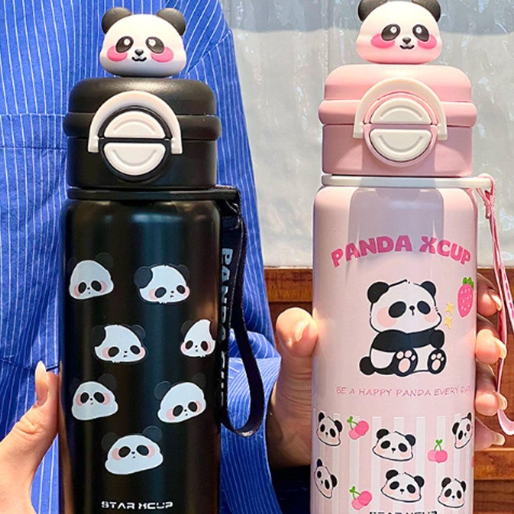 Large Capacity Panda  Insulated Cup Double Straw Drinking Water Cup  Outdoor Sports