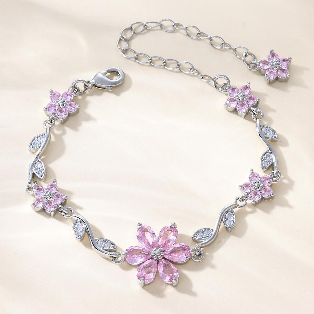 Charming Heart Flower Butterfly Bracelet: Valentine's Day Gift in INS Style Zircon & Copper.