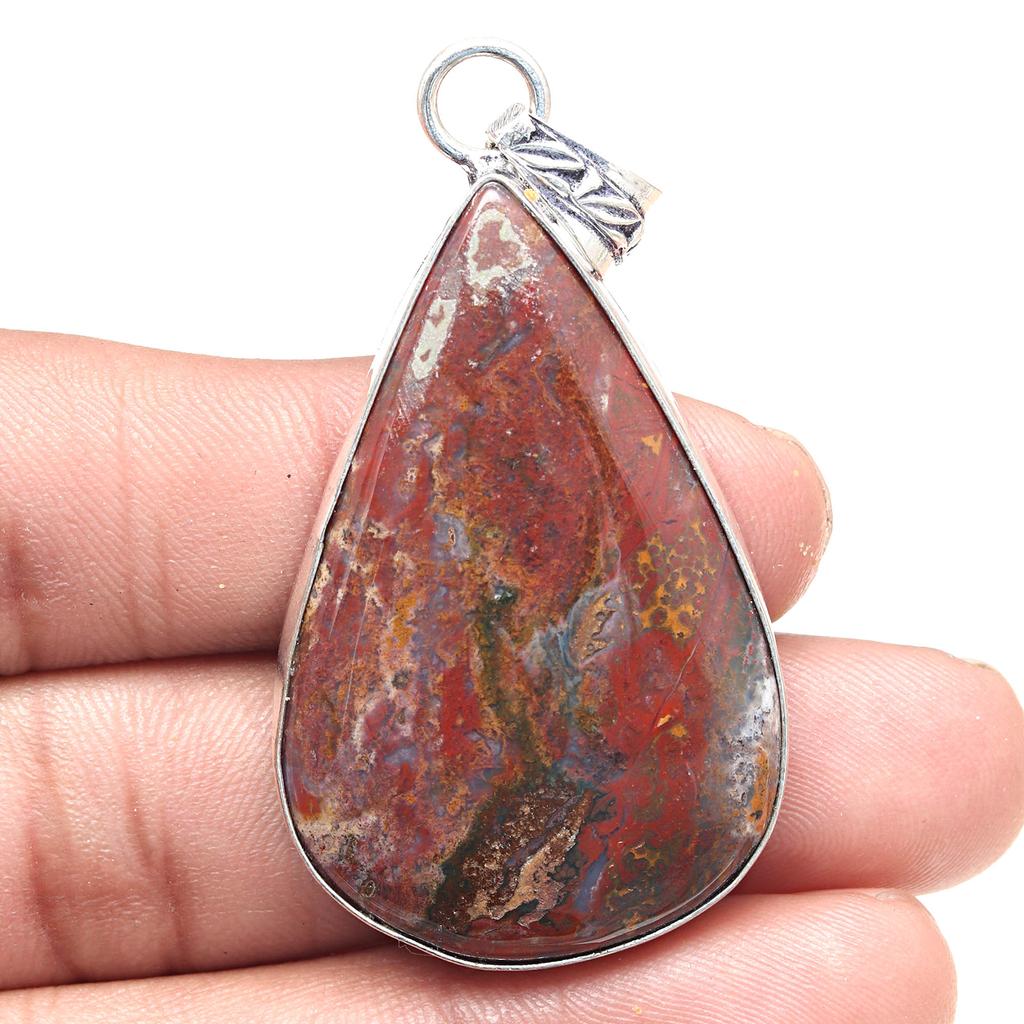 Pendant Stick Agate Gemstone Handmade Gift For Her Silver Jewelry 2.25"