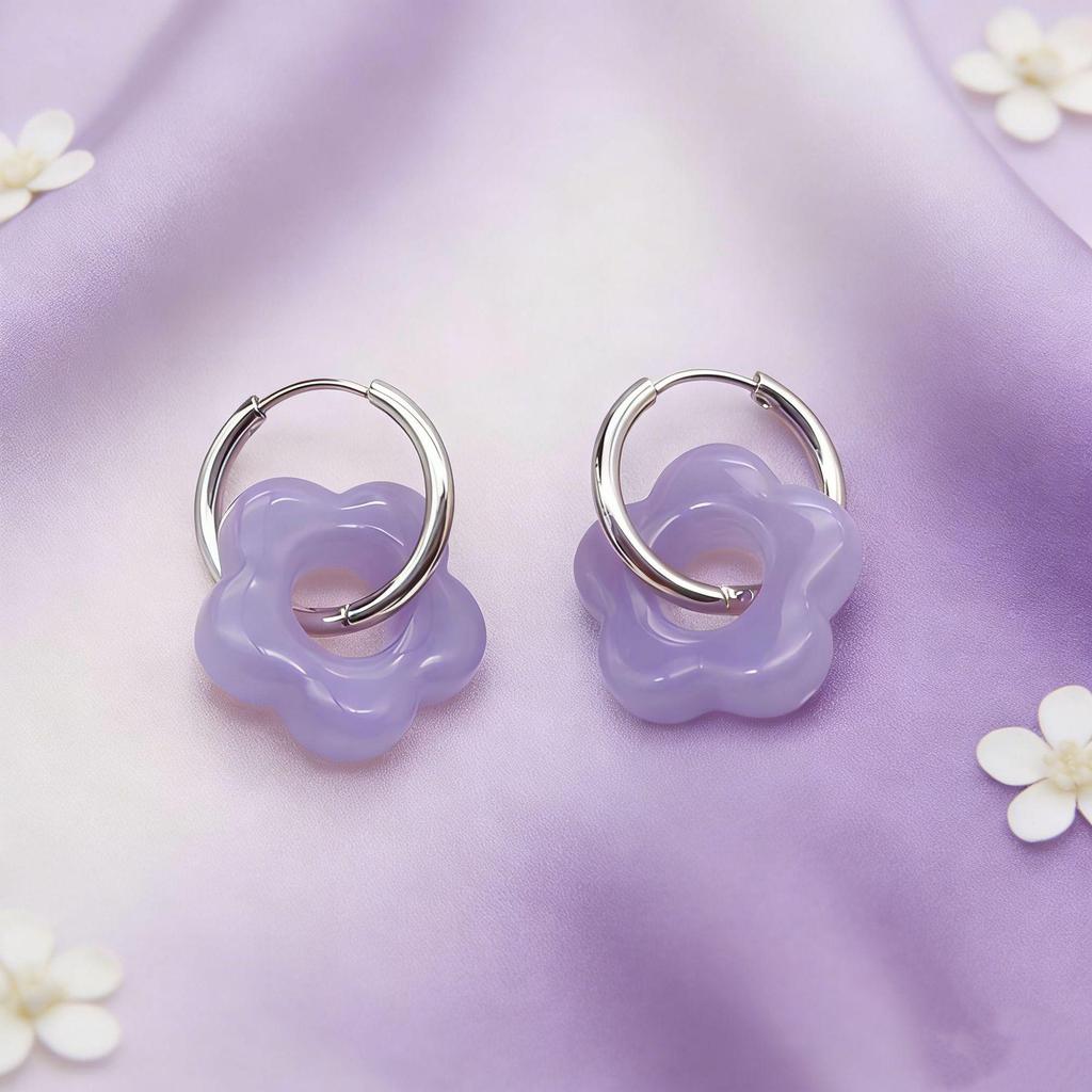 2025 Dopamine-Inspired Enamel Flower Hoop Ear Cuffs - Light Luxury Earrings