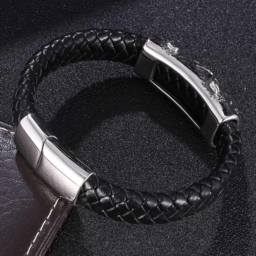 Classic Black Leather Scorpion Bracelet with Stainless Steel Magnetic Buckle