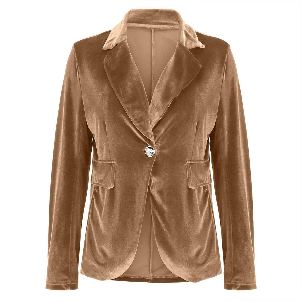 Blazer Elegante de Veludo Slim Fit com Bolsos Falsos - Estilo Europeu e Americano 2025