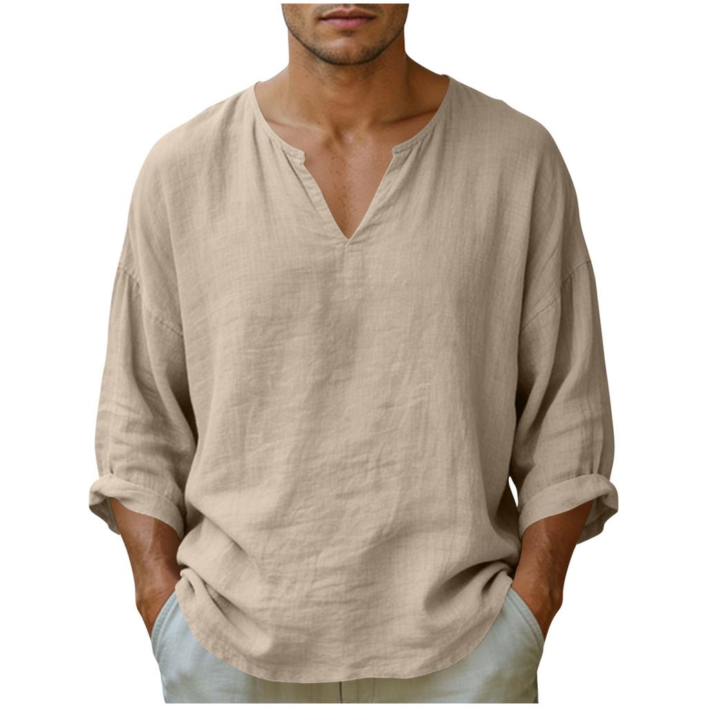 Men's Casual And Fashionable Loose V-neck Long Sleeved Shirt Top