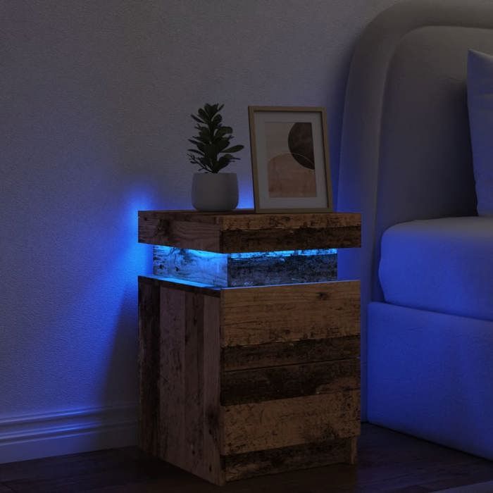VidaXL Table de chevet et LED vieux bois 35x39x55 cm bois d'ingénierie, meuble de chevet, table d'appoint, armoire de lit, 857654