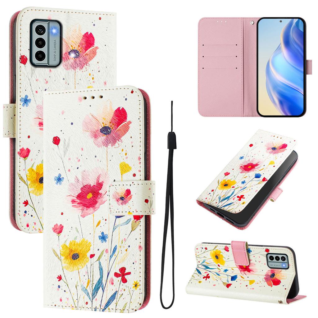 Flower Luxury Painted Leather Case Wallet Book Style Cover for Nokia C12,C32,C02,C22,G22,G11 4G,G21,G42,G10,G20,C10,C20,HMD Pulse...