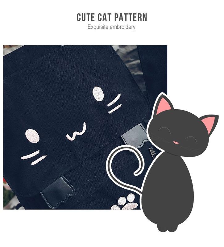 SCIONE Niedlicher Katzen-Segeltuch-Rucksack mit Cartoon-Stickerei, Teenager-Mädchen-Schule, modischer Rucksack, Mochilas-Tasche