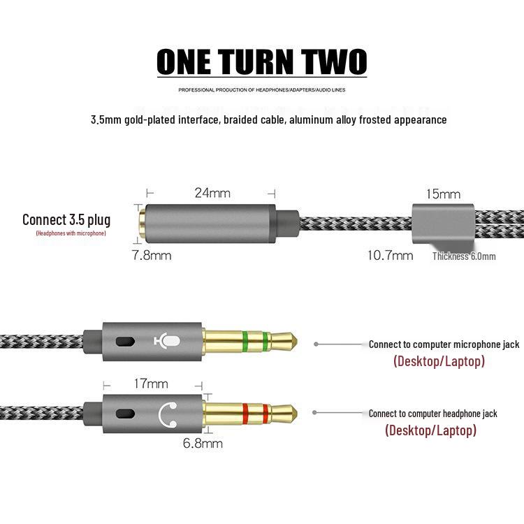 3.5mm Two-in-One Audio Adapter for Laptop & Mobile Headsets