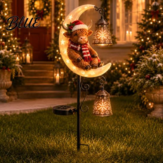 Dekoratif Dış Mekan Bahçe Figürleri Highland İneği Ay Güneş Işığı Noel Metal Aile İçin Benzersiz Hediyeler Kazıklı Güçlü Dış Mekan Avlu Çim