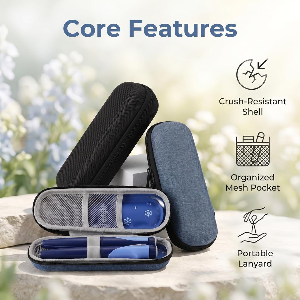 Portable EVA Insulin Pen Cooling Travel Case Lightweight Shockproof Insulin Medical Storage Bag for Diabetes Supplies Organizer