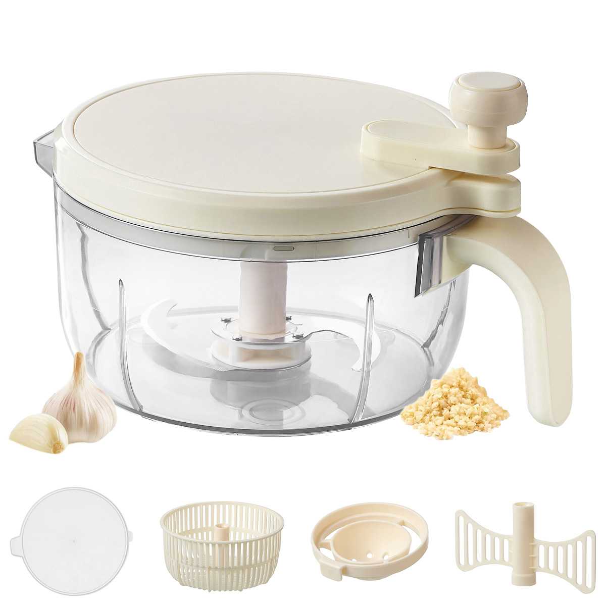 

Home Use Garlic Creamer Multi-functional Hand Cranked Garlic Masher Comfortable Handle Salad Spinner Lettuce Mesh Basket Dryer белый