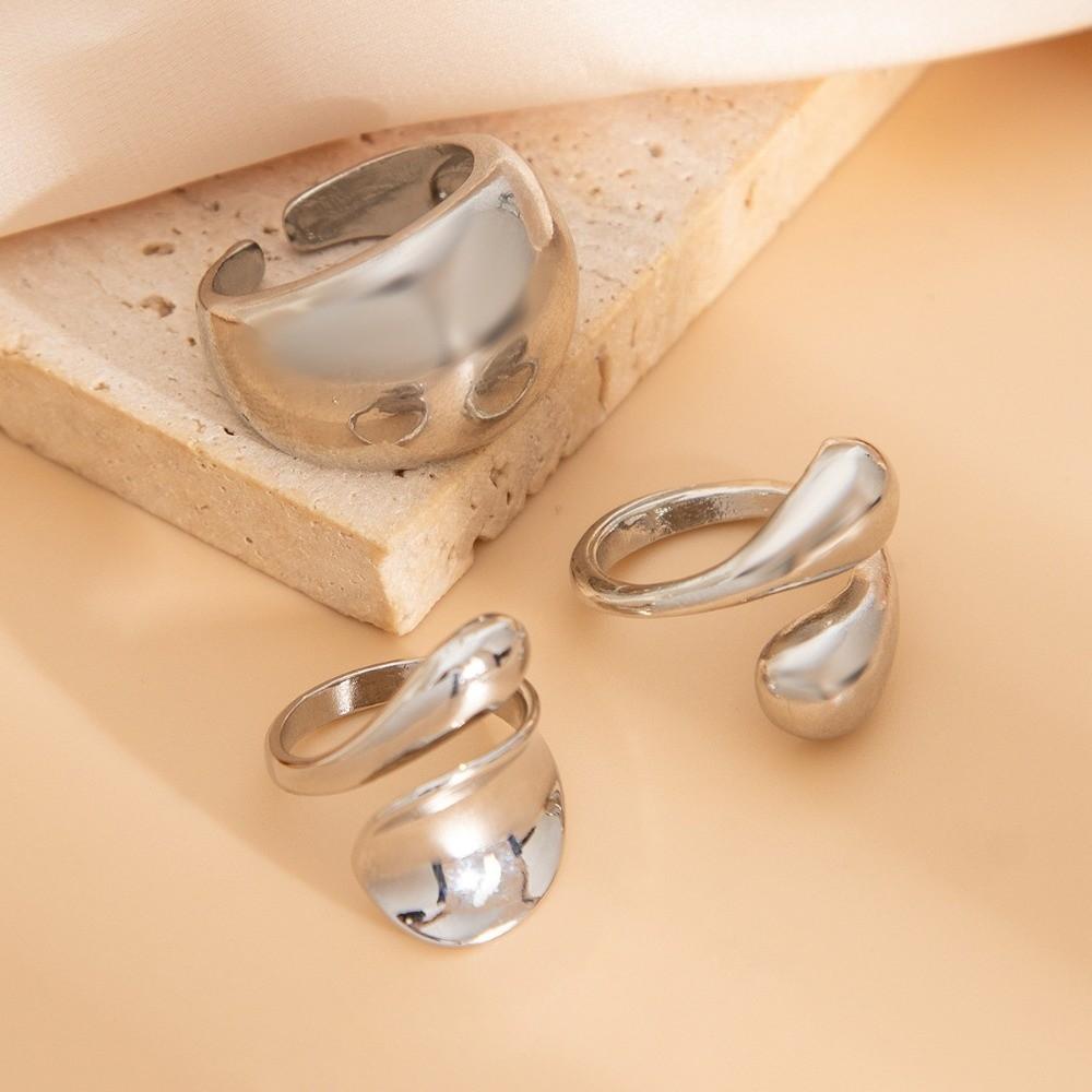 

New Metal Irregular Open Ring Set Water Drop Design Gold Color Finger Open Rings Punk Adjustable Geometric Rings Jewelry