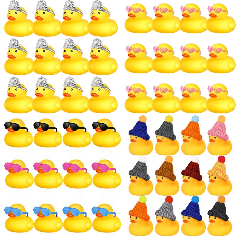 12 Pcs Rubber Ducks With 12 Sunglasses/ Hats/ Headwear/ Scarf Small Cruise Ducks In Bulk Mini Rubber Duckies Toys Gift