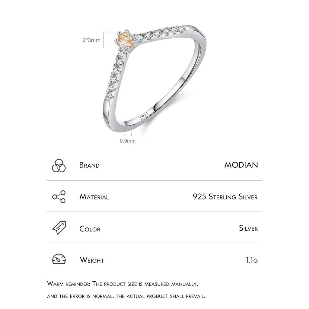 MODIAN 925 Sterling Silver Simple Arrow Shape Stackable Trendy Ring Rainbow Color Zircon Elegant Finger Rings For Women Jewelry