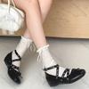 Comemore French Retro Shallow Mouth Mary Jane Shoes for Women Inner Heighten Square Head Single Shoes Cross Belt Solid Flats