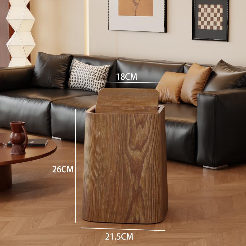 Wood Grain Trash Bin Vintage Creative Bedroom Kitchen New Chinese Style Hotel Large Bathroom Wastebasket