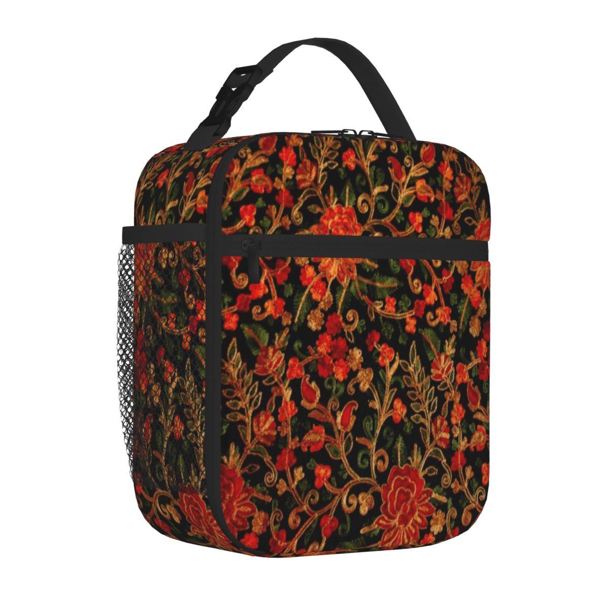 Bestselling Gypsy Rose Boho Kashmir Embroidery Three Compartment Lightweight Lunch Bag Nursery Food Thermal Lunch Bag One Size