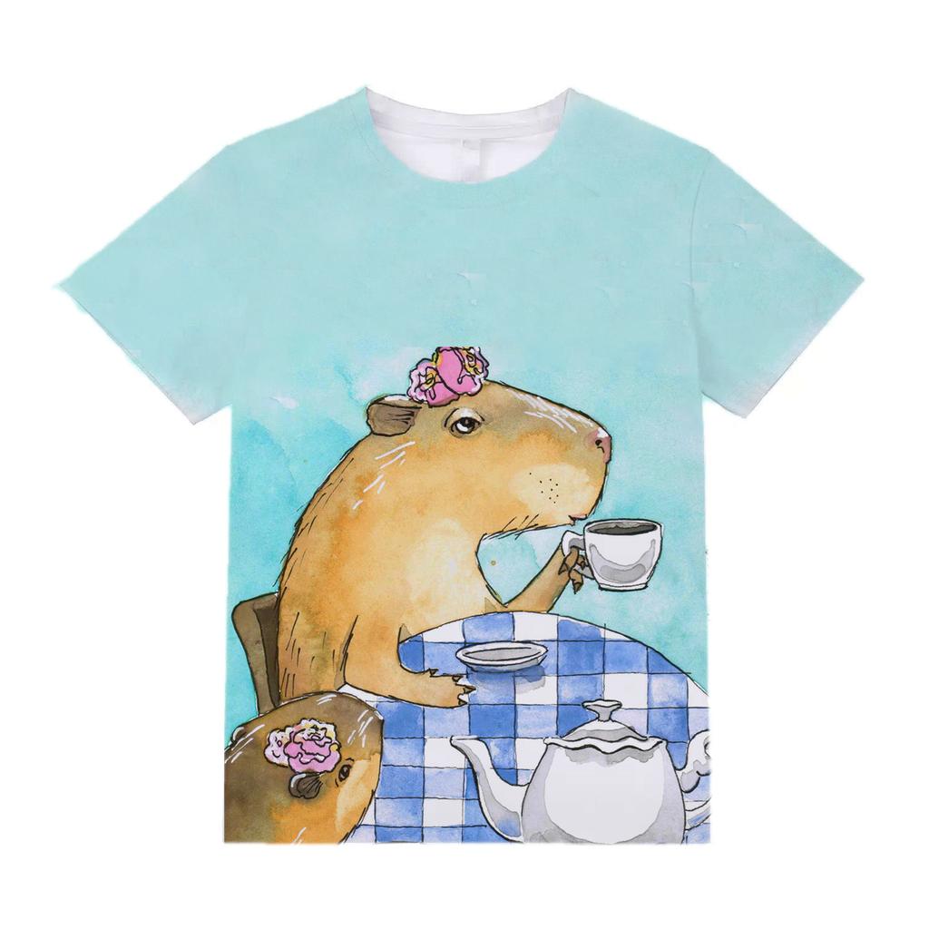 Lustiges Tier Capybara Grafik 3D-gedruckte T-Shirts Sommer Casual Rundhals Kurzarm Kinder Jungen und Mädchen Kinder Unisex T-Shirts