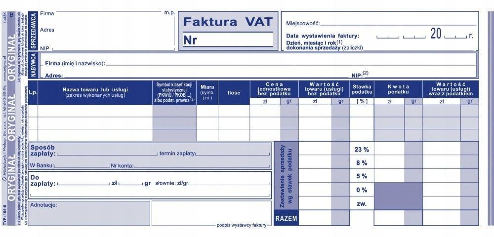 FAKTURA VAT 1/3 A4 (PEŁNA) NOWA 105-8E