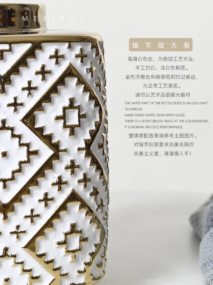 Keramik Kristall Dekorative Dose Schachmatt kann Geometrische Goldene Reliefdosen Vorratsbehälter Vase Aufbewahrungsbehälter Heimdekoration