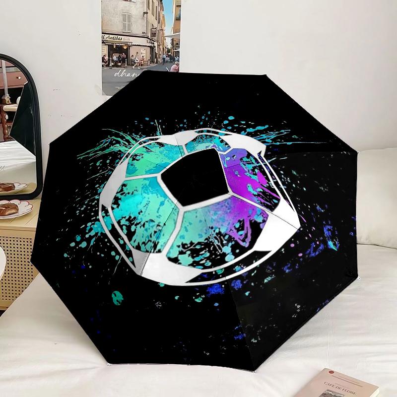 Flaming Soccer Ball Art Umbrella 8-Frame for Travel, Camping, Casual Lightweight Portable Umbrella, Essential for Every Family Holidays Gift