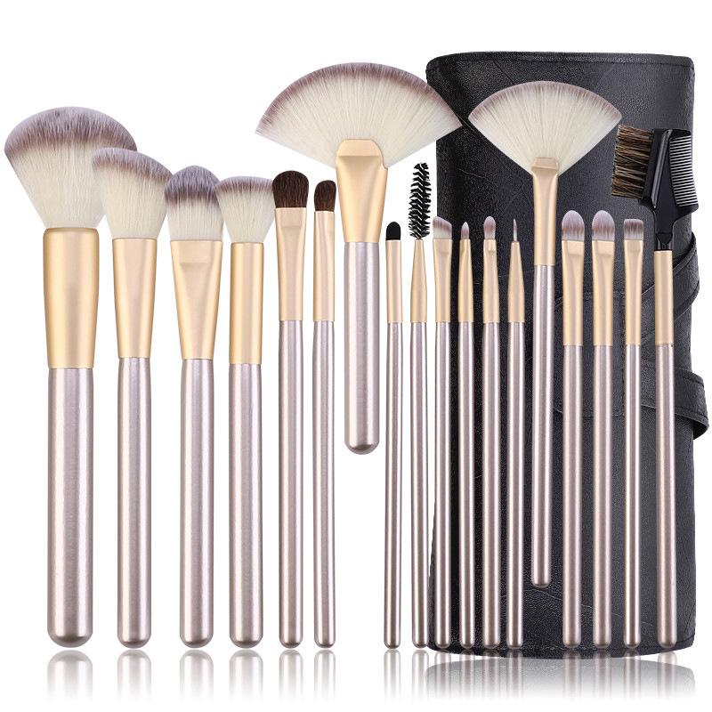 12/18/24-Piece Champagne Makeup Brush Set: Persian Wool Powder Brush, Blush Brush, Horse Hair Eyeshadow Brush