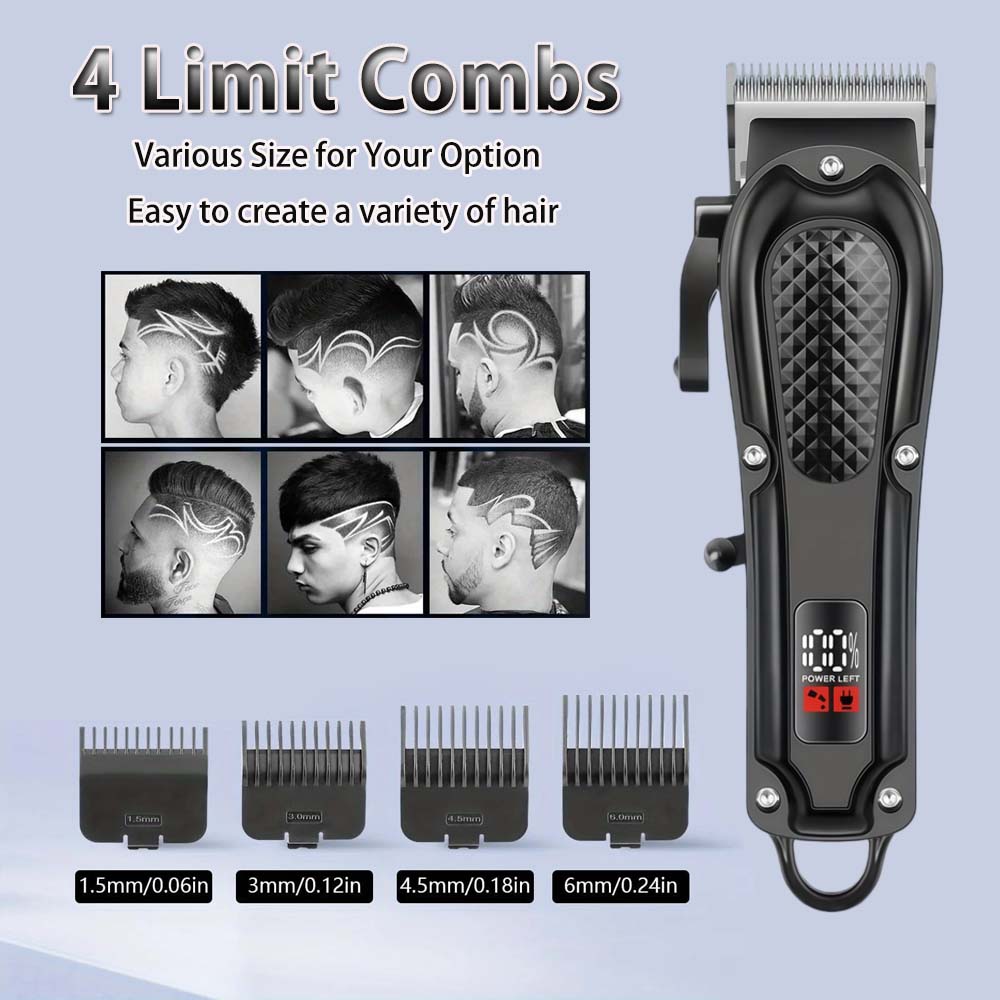 Professional Cordless Hair Clipper for Men Electric Barber Clipper & Trimmer Rechargeable Men's Hair Cutting Tools