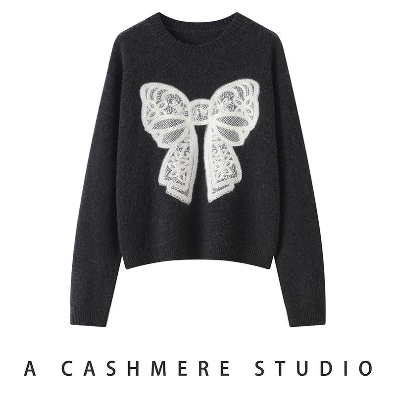 Lekasha Women's Cashmere Lace Knit Sweater - New Autumn/Winter Loose Thick Top