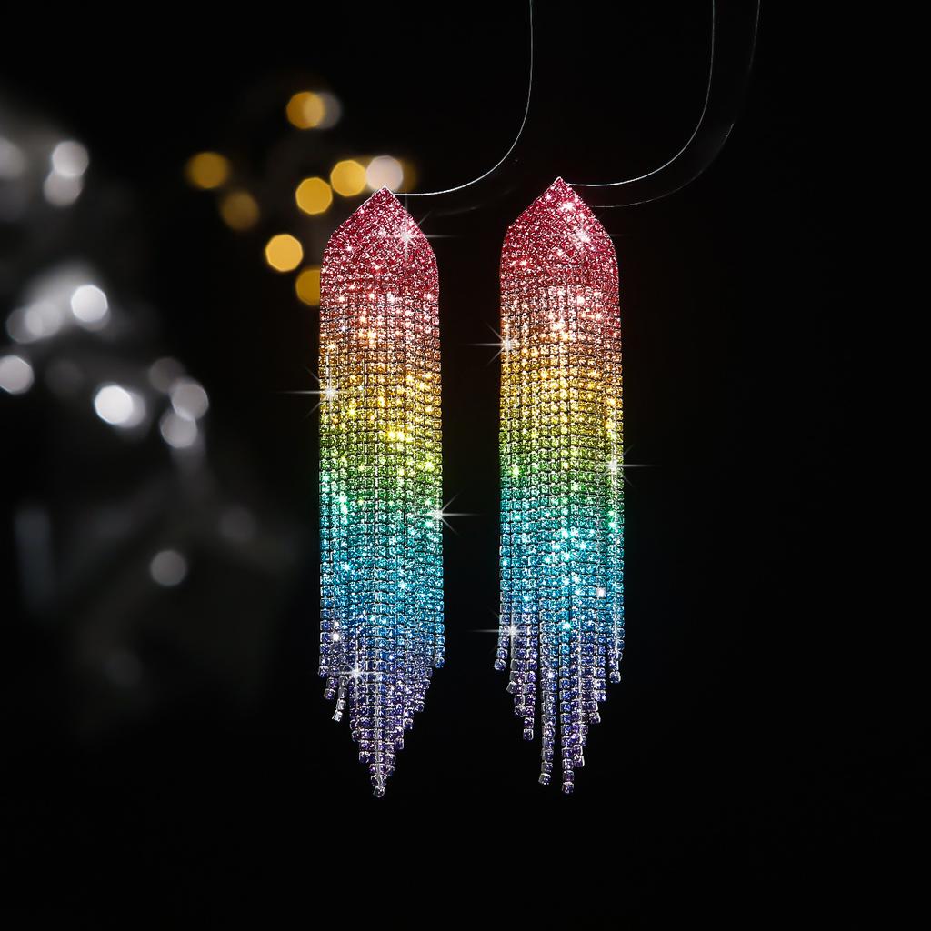 Beliebter Schmuck Luxus glänzender Strass lange Fransenohrringe