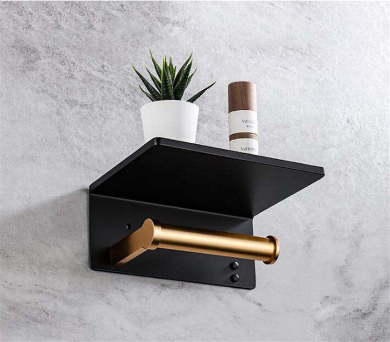 Tuqiu Bathroom Paper Holder Black Bathroom Paper Roll Holder Phone Holder Tissue Holder Box Rack Toilet Paper Holder Tissue Box