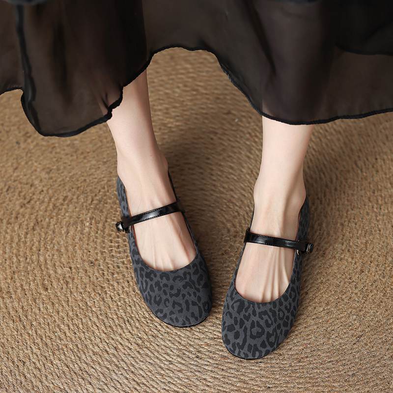 Krazing Pot Piele intoarsa Varf Rotund Marimea 42 Tocuri Joase Curele cu Catarama Imprimeuri Leopard Pompă de Toamnă Vintage cu Platformă