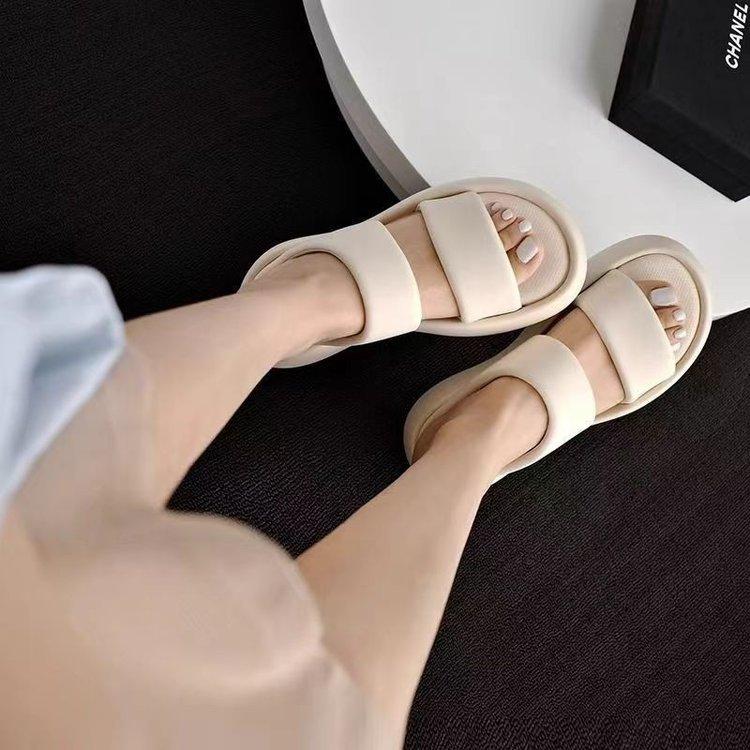 Muffin Platform Sandals Summer Wear New One-word with Open-toed Roman Shoes Beach Shoes